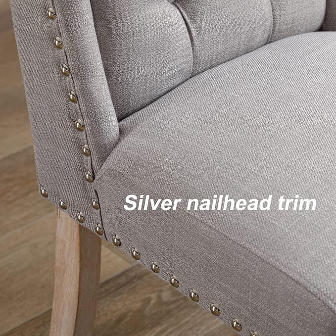 DUOMAY Modern Tufted Dining Chairs Set of 6, Linen Upholstered Dining Room Chairs Armless Guest Side Chair for Kitchen Dining Room, Wingback Accent Chairs with Solid Wood, Grey