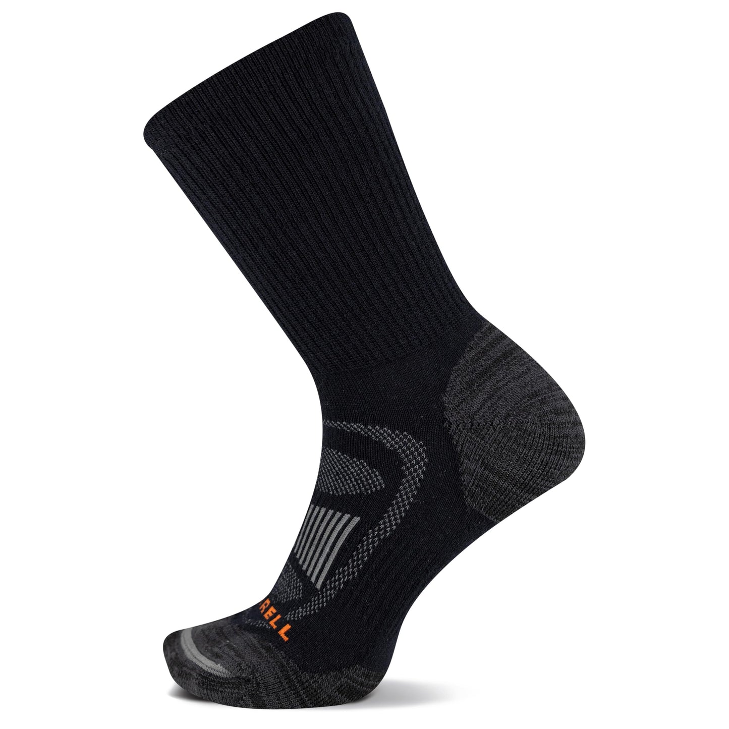 Merrell Men's and Women's Zoned Cushioned Wool Hiking Crew Socks-1 Pair Pack-Breathable Arch Support, Black, Large-X-Large