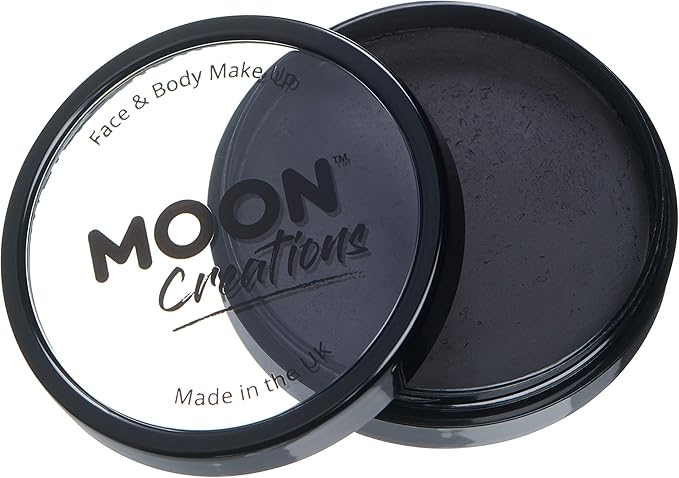 Pro Face & Body Paint Cake Pots by Moon Creations - Black - Professional Water Based Face Paint Makeup for Adults, Kids - 1.26oz