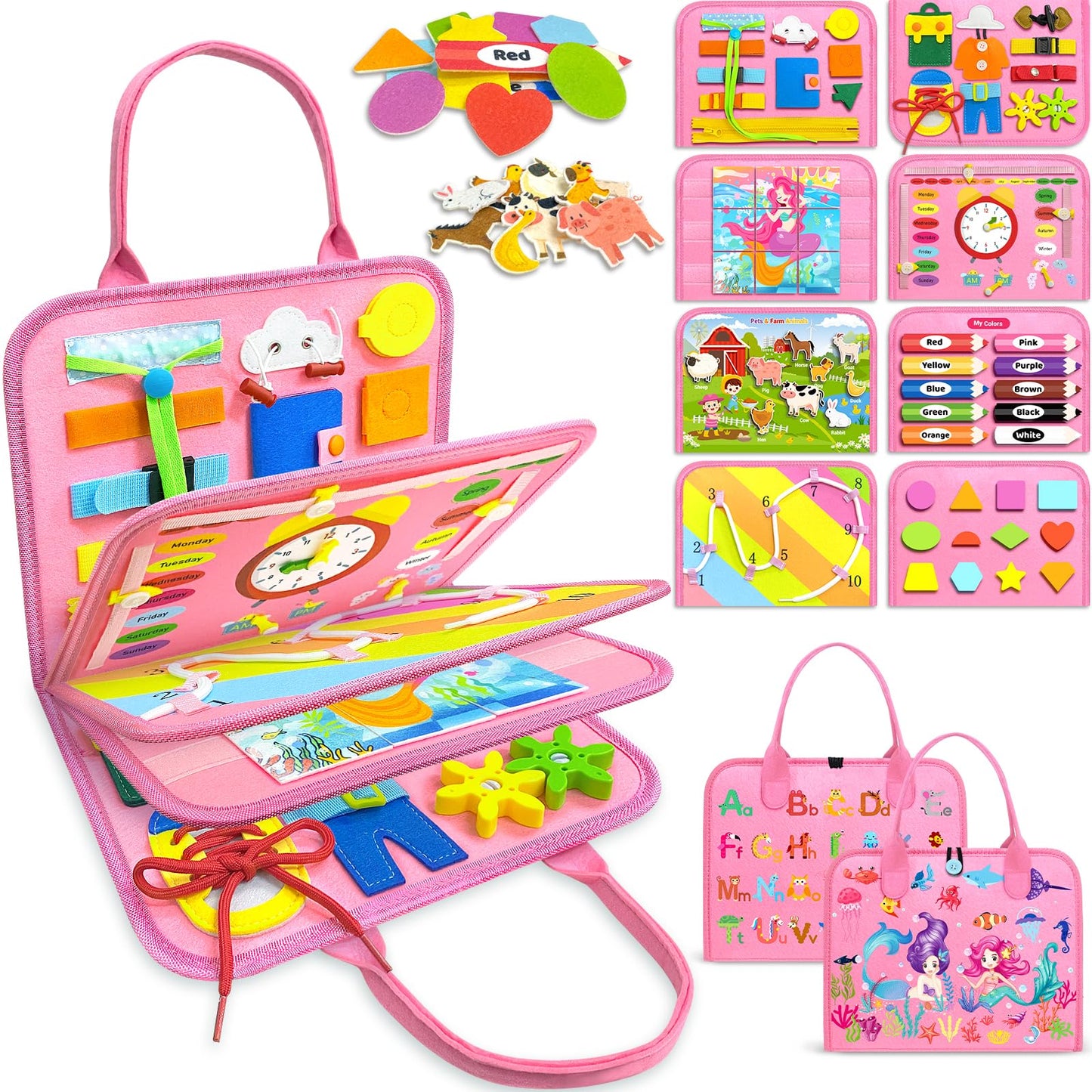 Gojmzo Busy Board Montessori Toys for Toddler Girl Birthday Gifts, Busy Book Sensory Toys for Toddlers, Learning Educational Toddler Travel Activities