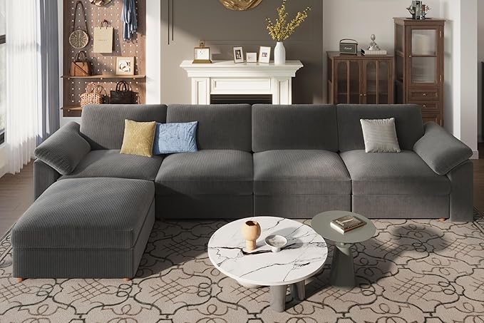 EASE MOOSE Sectional Modular Sofa,Oversized L Shape Sectional Couch Wide Deep Seat Modular Cloud Couch for Living Room,Dark Gray Removable and Washable