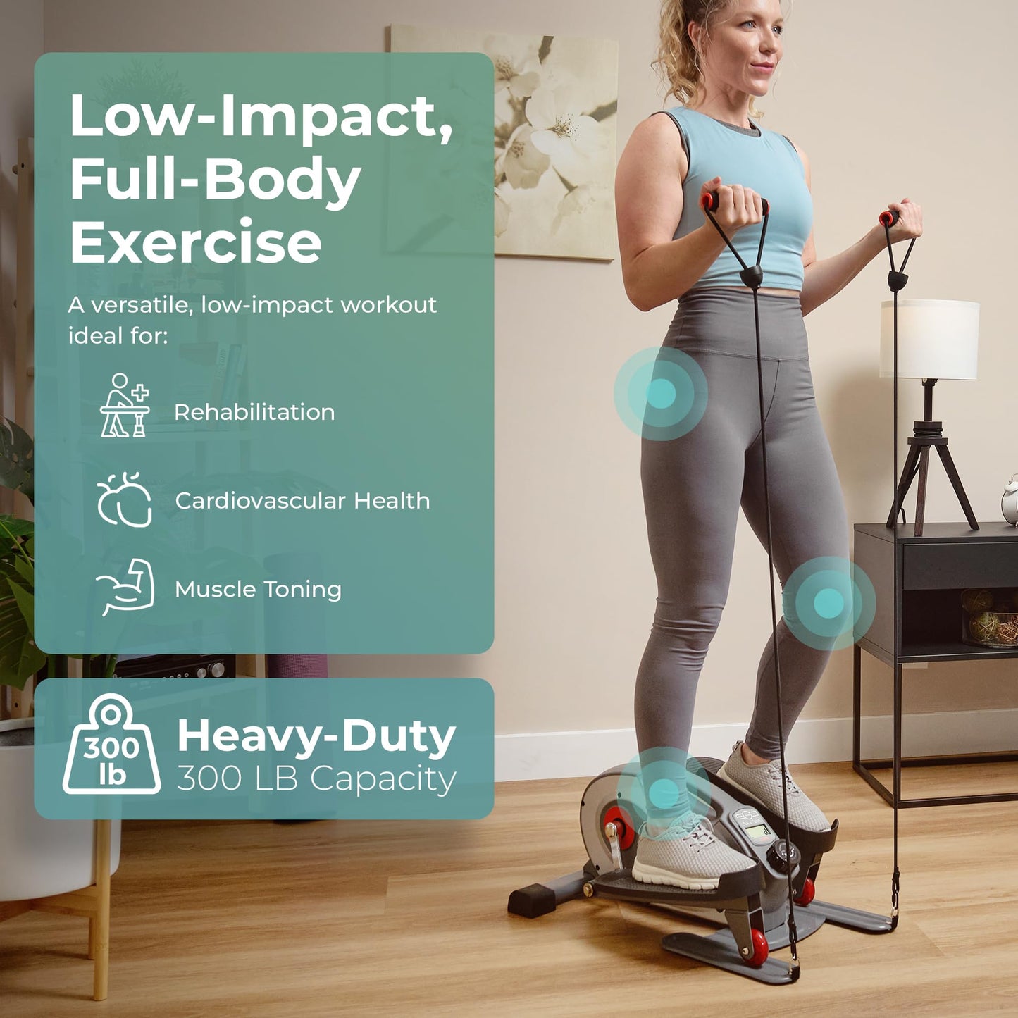 Sunny Health & Fitness Smart Elliptical Trainer, Heavy-Duty Exerciser w/Resistance Bands for Leg & Arm Exercise, Home/Office Senior Training Machine, Exclusive SunnyFit App Bluetooth Link–SF-E323054