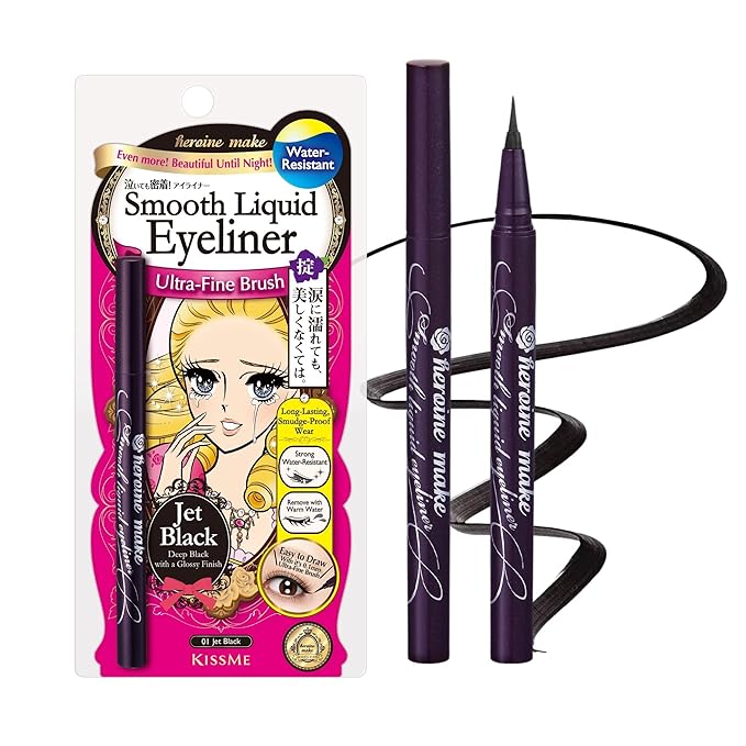 Heroine Make by KISSME Waterproof Eyeliner with Ultra-Fine 0.1mm Tip, Liquid Eyeliner Pen for Sensitive Skin, Cat Eye Liner for Long Lasting Wear, Made in Japan, Jet Black, 1 Count, SMOOTH