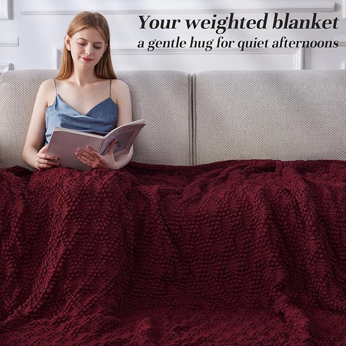 Knitted Weighted Blanket for Adult, Chunky Knit Weighted Throw for Sleep 48"*72" 20lbs, Cooling Breathable Heavy Blanket for Hot Sleepers, Machine Washable Blanket for Room Decor(Red)