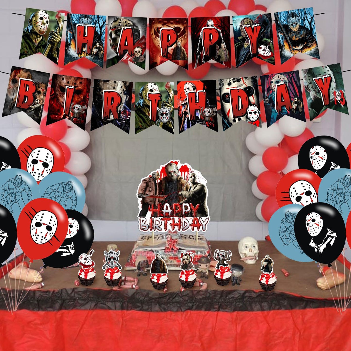 Friday The 13th Party Supplies,Horror Movie Jason Party Decorations Includes Banner, Cake Toppers, Balloon for Have a Killer Party Decorations
