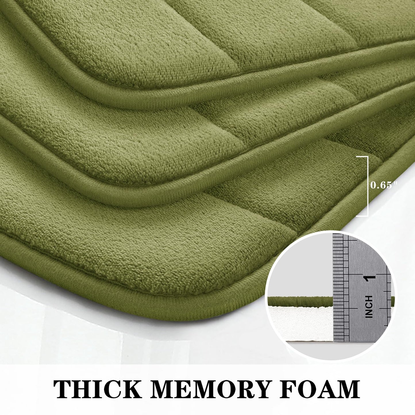 BYSURE Sage Green Memory Foam Bathroom Rug Set 3 Piece, Non Slip Extra Soft Absorbent Machine Washable Toilet Bath Toilet Mat (17"x24"+20"x32"+U Shape 20"x24")