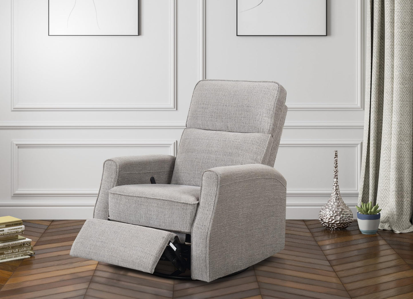 GDFStudio Swivel Gliding Recliner Chair, Adjustable Backrest and Footrest Recliner Sofa, Upholstered Comfortable Reading Chair for Small Spaces Living Room Bedroom Home Theater, Easy Assembly, Tan