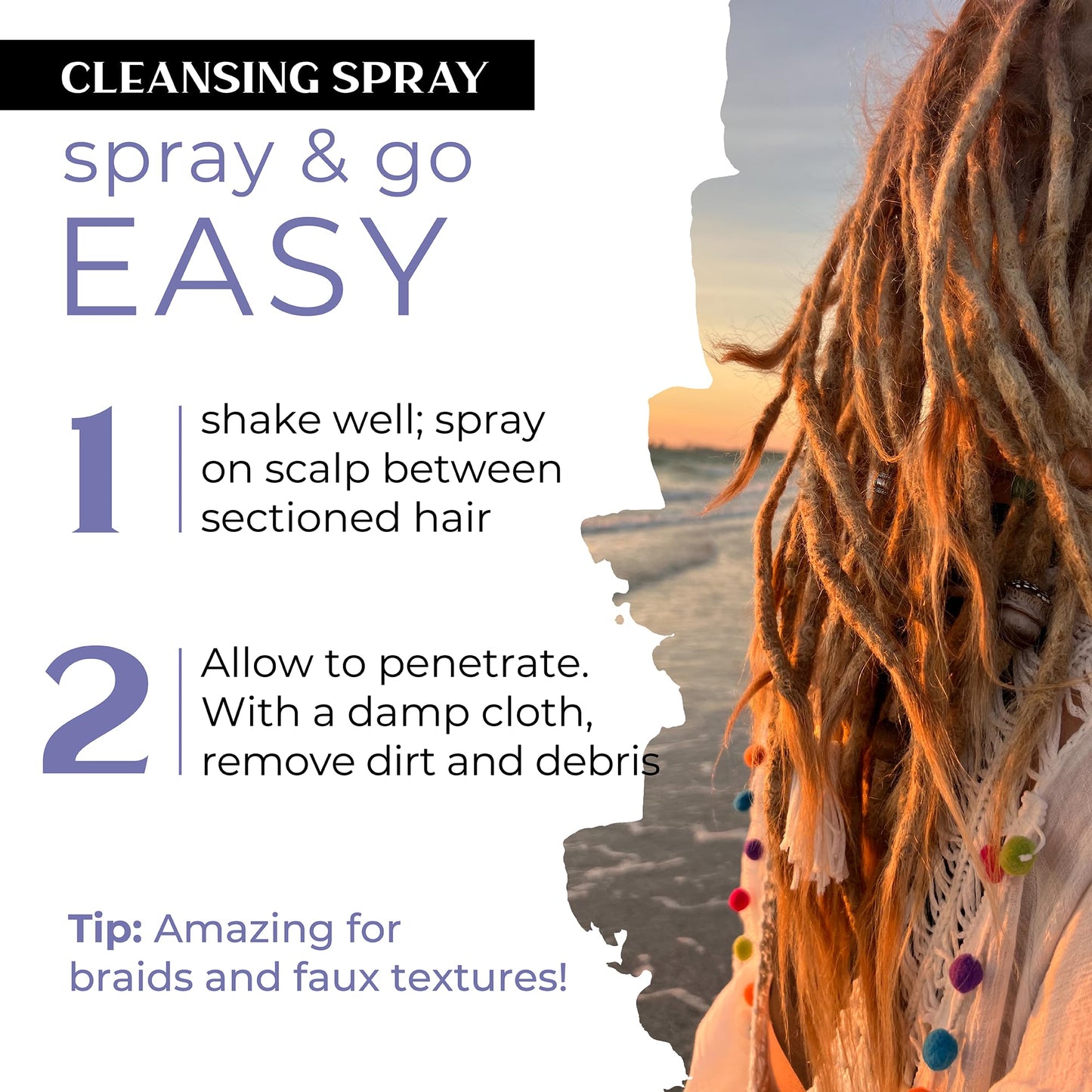 Dollylocks Cleansing Spray - Residue-Free Dreadlock In-between Wash Day Cleansing Spray for Locs & Braids, Plant-Based & Vegan (