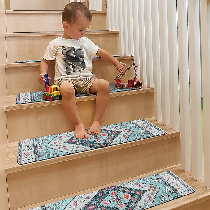 OJIA Non-Slip Stair Treads for Wooden Steps, 30"X8" Indoor Stair Runner Slip Resistant Stair Rugs Safety Mats for Dogs, Kids & Elders, Rubber Backed Stair Treads Stair Covers, 15PCS