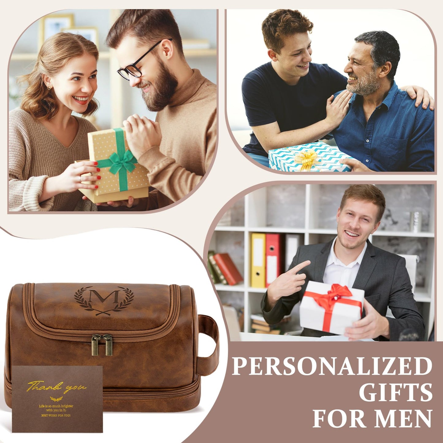Aganmi Personalized Husband Birthday Gift from Wife Travel Toiletry Bag for Men Him, Cool Valentines Thanksgiving Christmas Anniversary Birthday Gifts for Husband Boyfriend Partner, Light Brown C