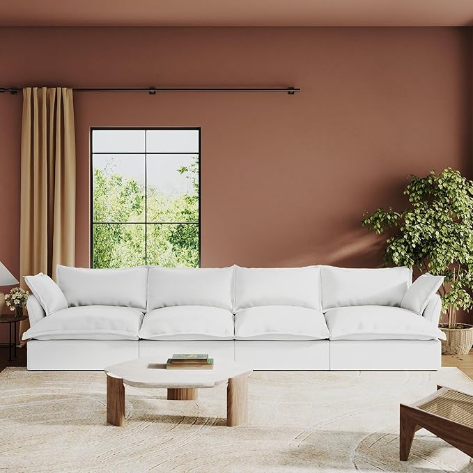 Intuition Decor Cloud Modular Sectional Sofa,Down Filled Sectional Sofa Comfy Couch with Cushion Covers Removable Extra Deep Seats,Couch for Living Room Apartment Office,Cream White