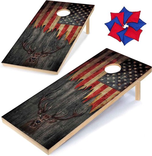 Fubgrly Solid Wood Premium Elk Cornhole Set, 4 Feet x 2 Feet Game Boards, Includes 8 Corn Hole Toss Bags, Classic Cornhole Set