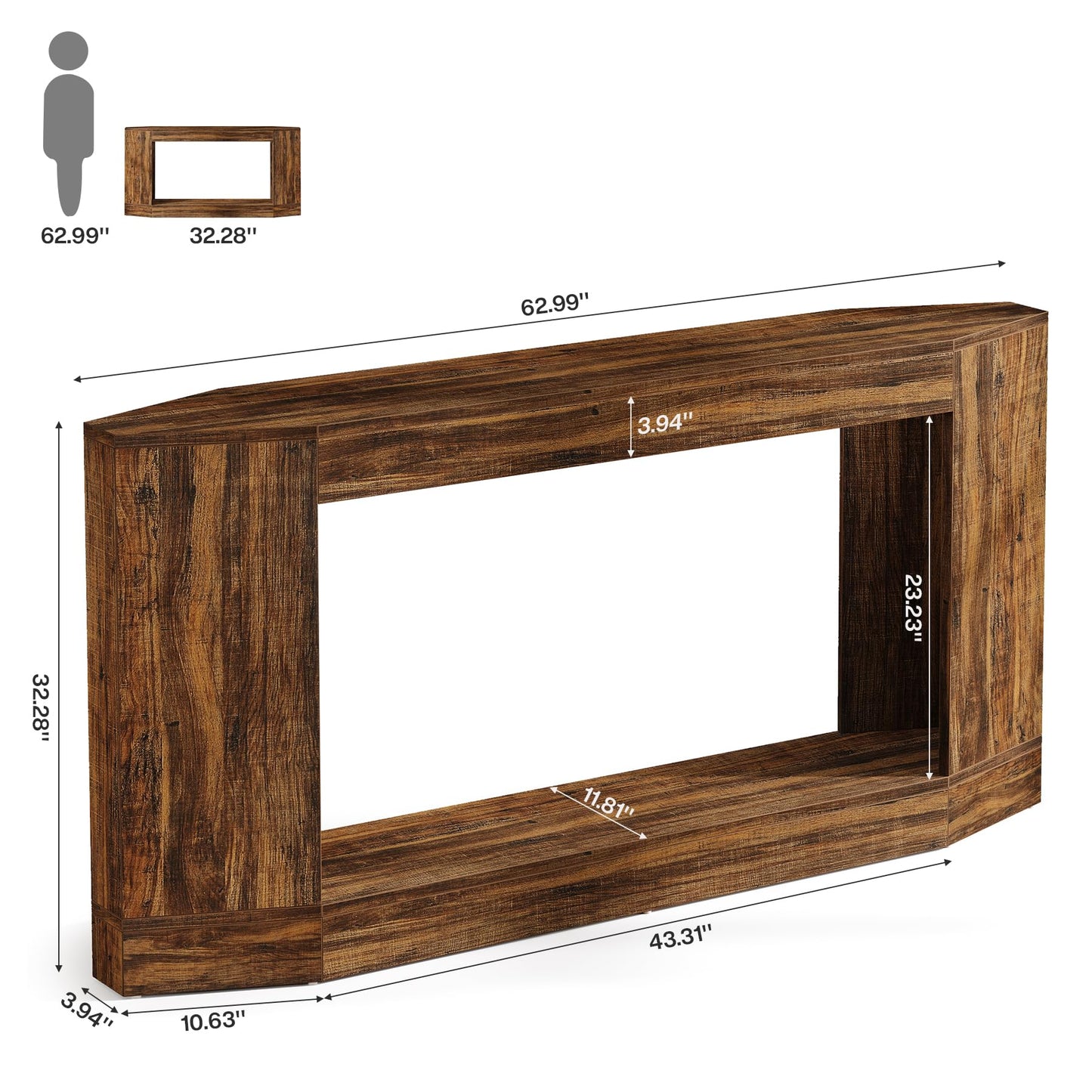 Tribesigns 63" Light Wood Console Table with LED, Sofa Table Behind Couch, Entryway Hallway Foyer Display, Long Narrow Design for Living Room (1, Brown)