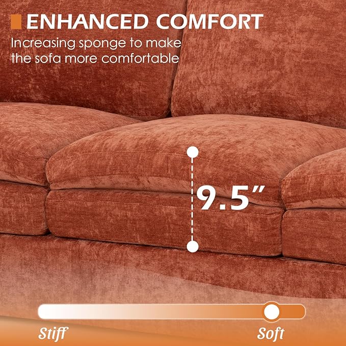 ACMEASE 69” Chenille Loveseat Sofa w/Arm Pillows, Upholstered 2-Seater Sofa w/Comfortable Back Cushions, Modern 2 Seats Couch w/High-Density Foam for Living Room, Apartment, Office, Orange