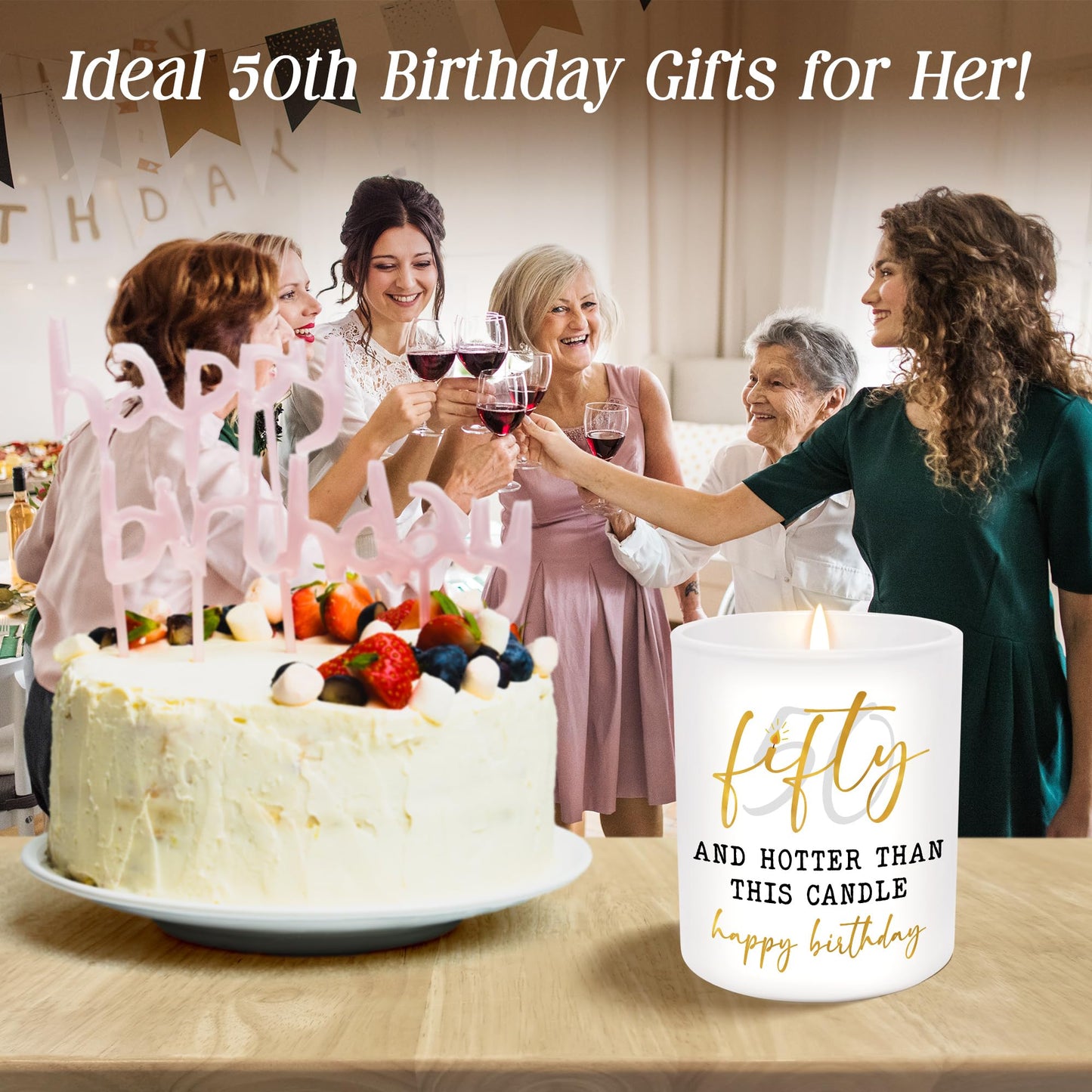 ARVEXO 50th Birthday Gifts for Her - Long Lasting Vanilla Lavender Candle 10 oz - Funny 1975 Birthday Gifts for Women Wife Mom Sister Friend, Gift for 50 Year Old Woman, Fifty Candles for Women