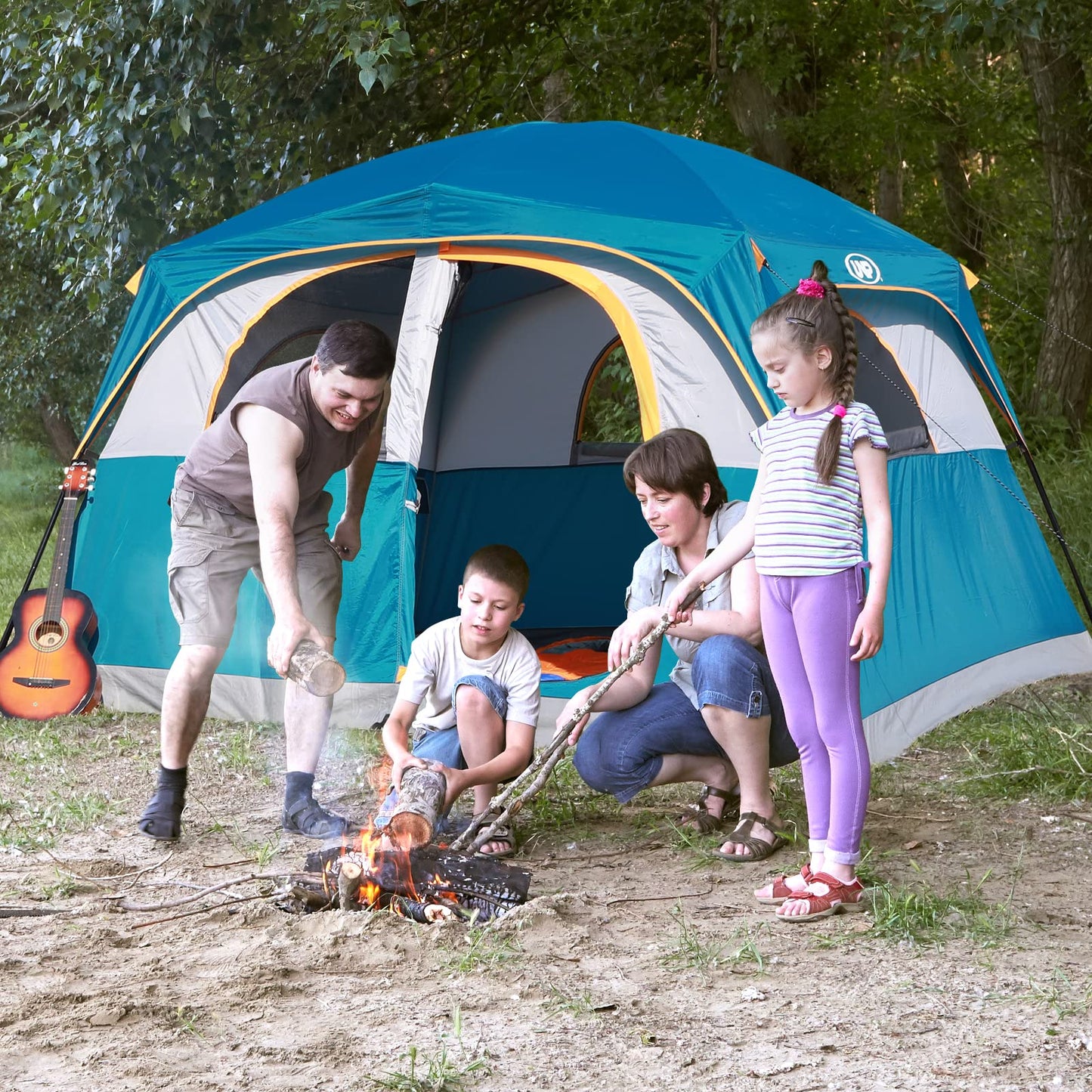 UNP Tents for Camping 6 Person Waterproof Windproof Easy Setup, Double Layer Cabin Tent with 1 Mesh Door & 5 Large Mesh Windows - 10'x9'x78in(H) Blue