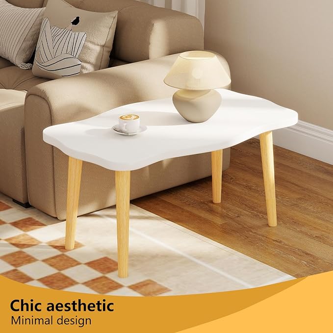 Funecy Cookie Coffee Table Low Table with 4 Solid Wood Sturdy Legs, Floor Table Desk for Sitting on The Floor, Storage and Living Room Furniture (White)