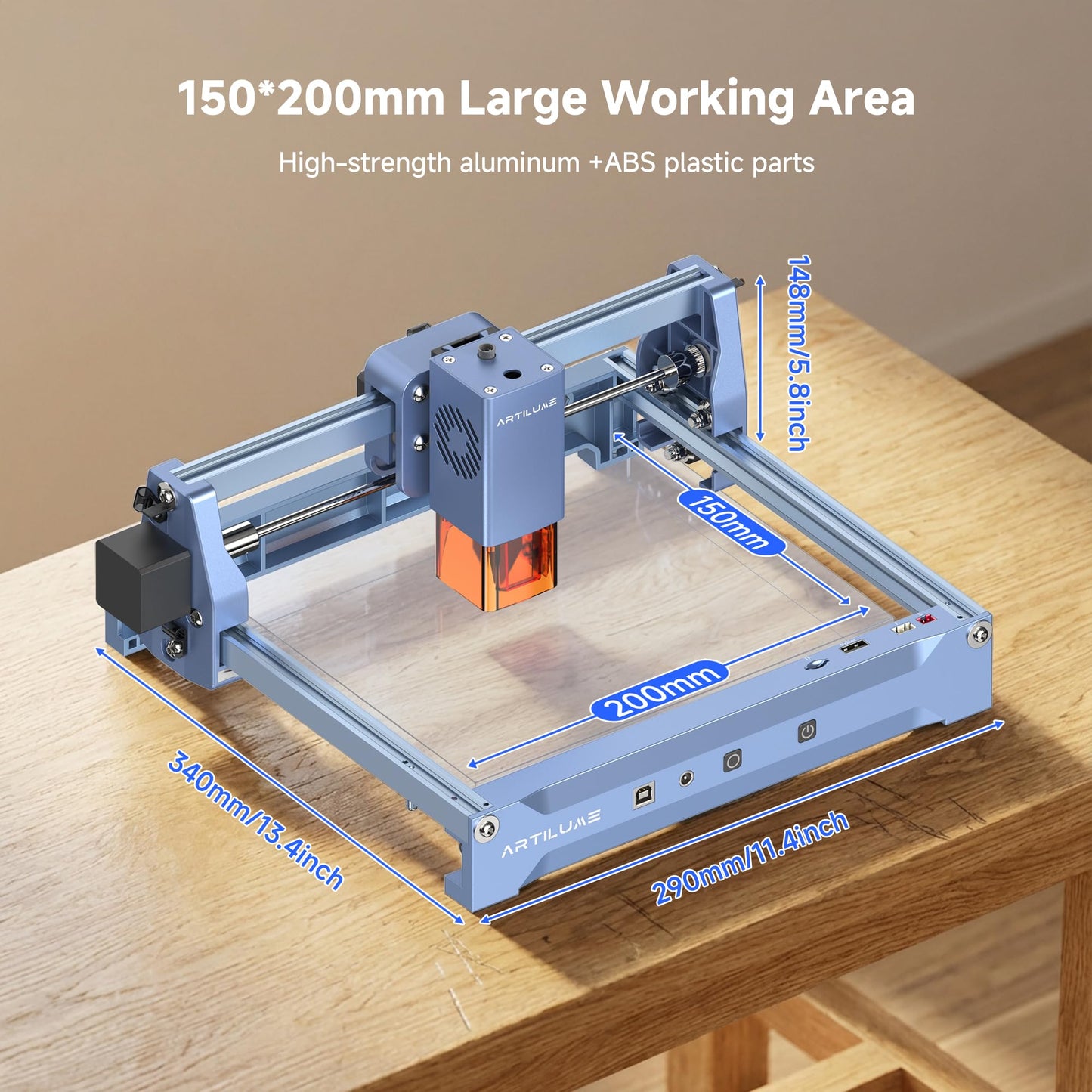 Artilume U1 Laser Engraver 3000mW, Laser Engraving Machine, WiFi, 0.01mm Precision, Large Working Area 150 * 200mm for Wood Leather Acrylic and More, Best for Beginners Small Business