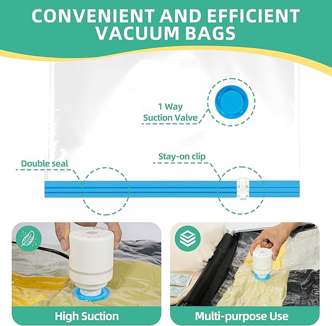 Vacuum Storage Bags with Electric Pump, Vacuum Seal Space Saver Bag for Clothes, Clothing, Blanket Bedding Comforters,Combo 12 Pack