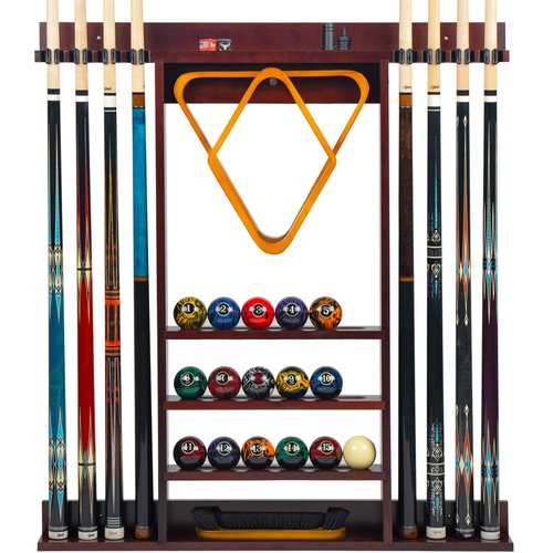 Billmart Pool Stick Holder Wall Mount, 8 Cues Solid Wood Billiard Pool Cue Rack, Pool Table Accessories (Mahogany)