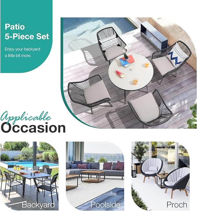 Patiorama Outdoor Dining Chairs, Patio Dining Chair Set of 6, All-Weather Woven Rope Rattan Chairs, Outdoor Dining Wicker Chairs with Armrests for Indoor Balcony Pool Backyard(Black)
