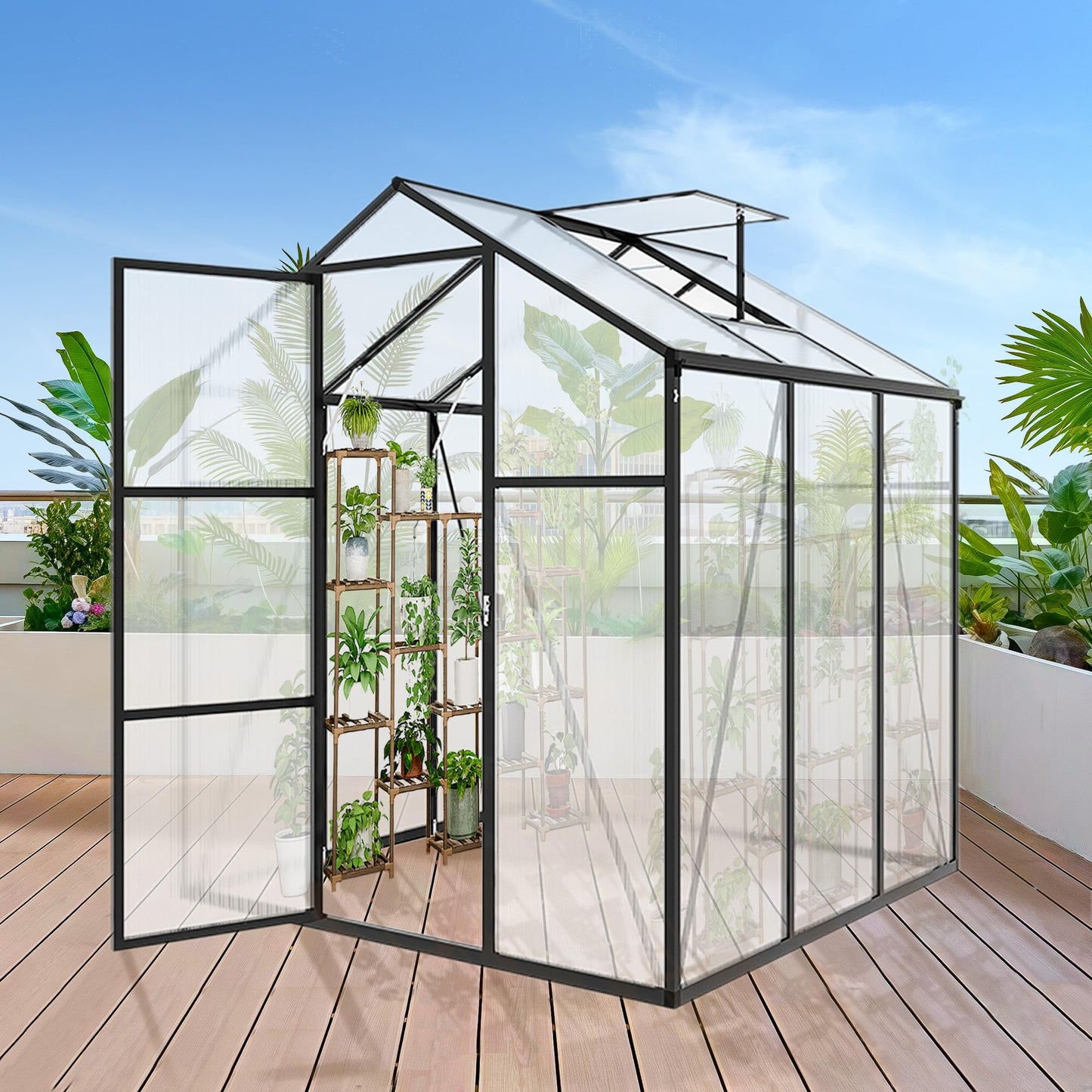 6x14FT Walk-in Polycarbonate Greenhouse Kit, Aluminum Frame Garden Greenhouse with Vent Windows & Rain Gutter, UV Resistant Plant Nursery House for Backyard Patio Plant Growing Shelter Large