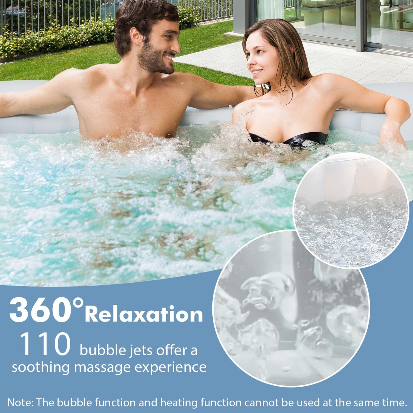 GYMAX Hot Tub, Inflatable Hot Tub with 110 Soothing Bubble Air Jets, Insulated Lockable Cover, Ground Mat & Filter Cartridges, Outdoor Blow Up Spa Tub for Backyard, Patio (Round, 2-4 Person)