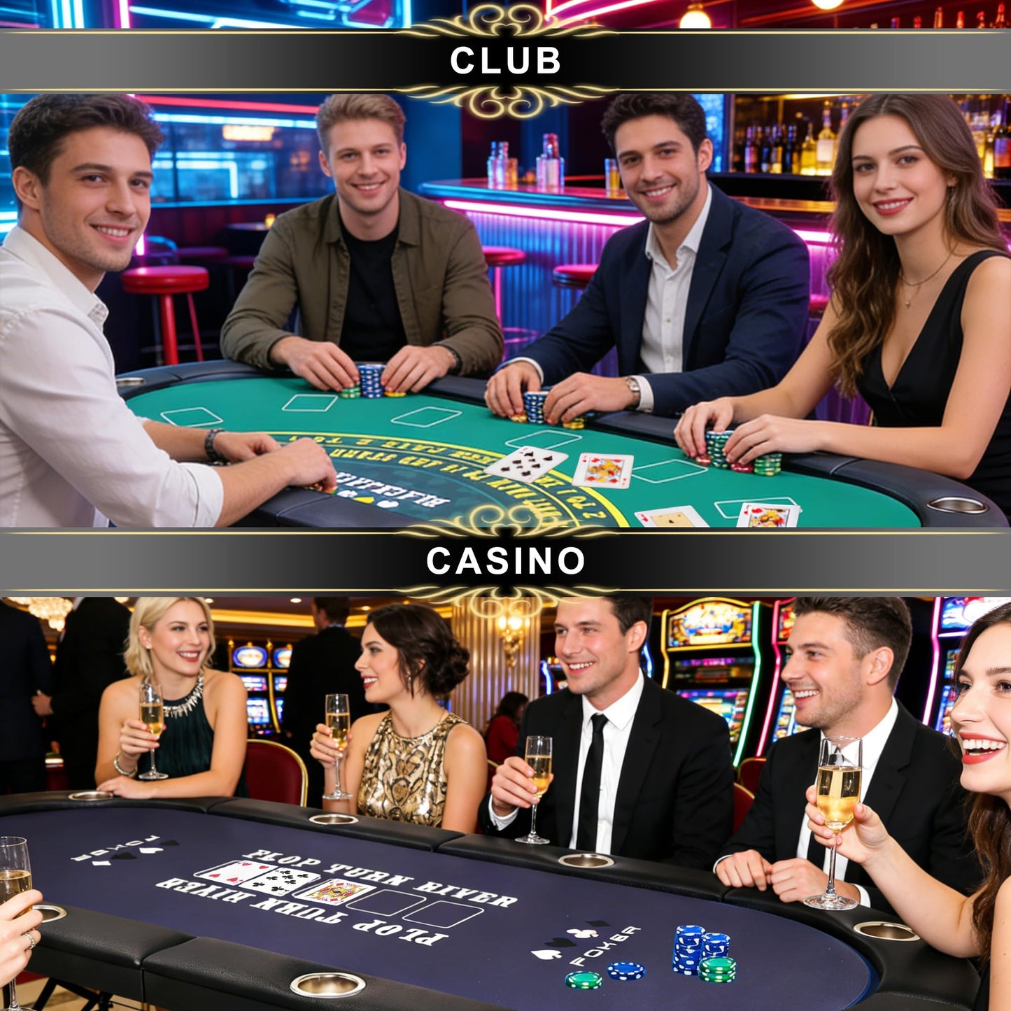 JeeSaleTec Folding Poker Table for Texas Holdem&Blackjack, 8 Players Poker Table with Double-Sided Reversible Poker Mat, 8 Cup Holders and Casino Quality Soft Felt.
