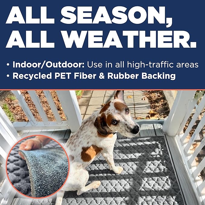 MATSINC Artisan Entry Front Door Mat - Rubber Back Indoor or Outdoor Entry Rug with Quadra Foil Design, Water Absorbing Rug, Made in The USA, 18" x 30", Slate