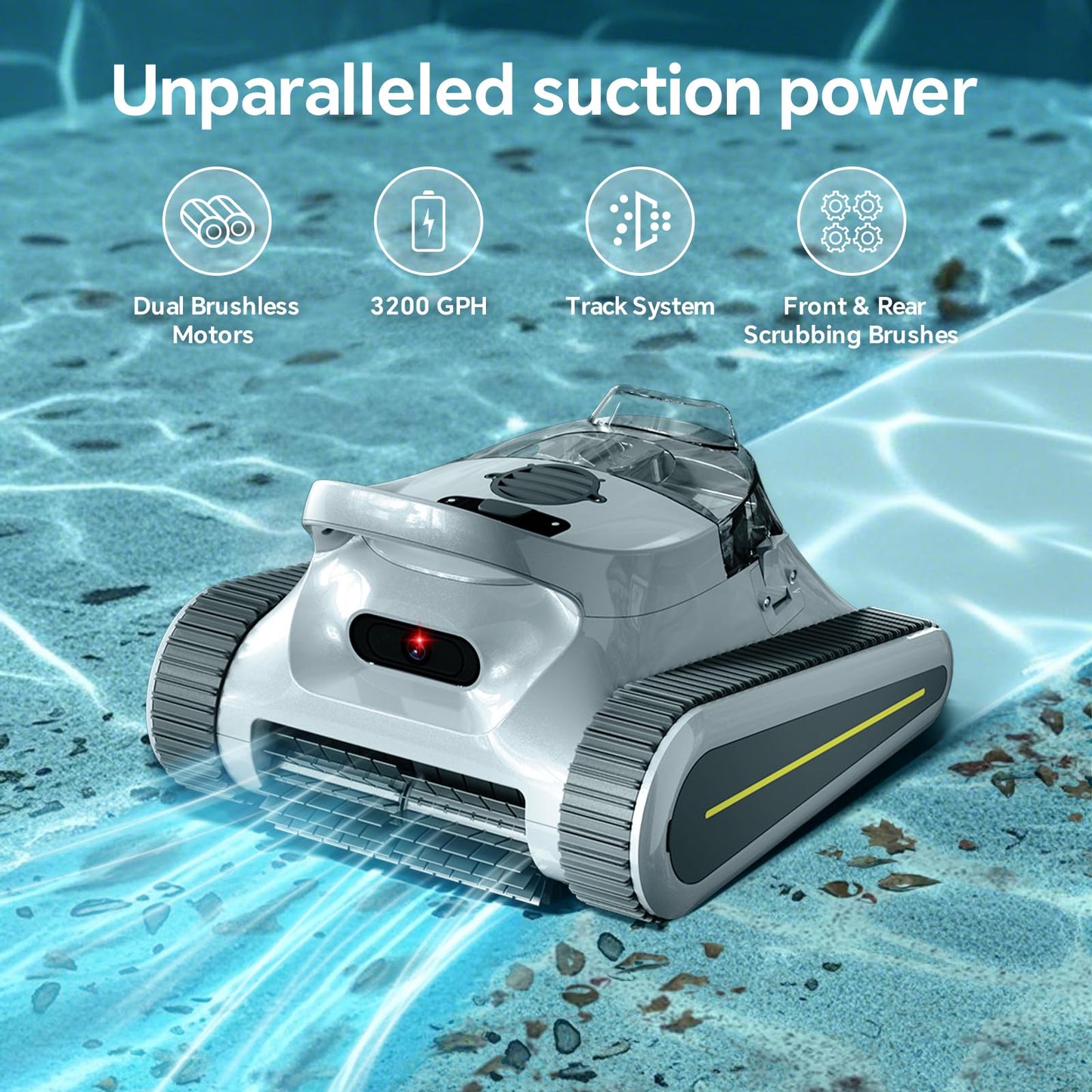 (2026 New) Robotic Pool Cleaner - Pool Vacuum 180W Brushless Motor, 48,000Pa Suction, Wall Climbing, AI-Powered Path Sonar Navigation, 3 Modes Robot for Inground & Above-Ground Pools Up to 2150 Sq. Ft