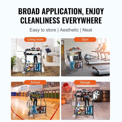 VEVOR Sports Equipment Garage Organizer Steel, Rolling Ball Storage Cart on Wheels, Basketball Rack with Baskets & Hooks, Indoor/Outdoor Sports Gear and Toys Storage Christmas Crafts Xmas Gift