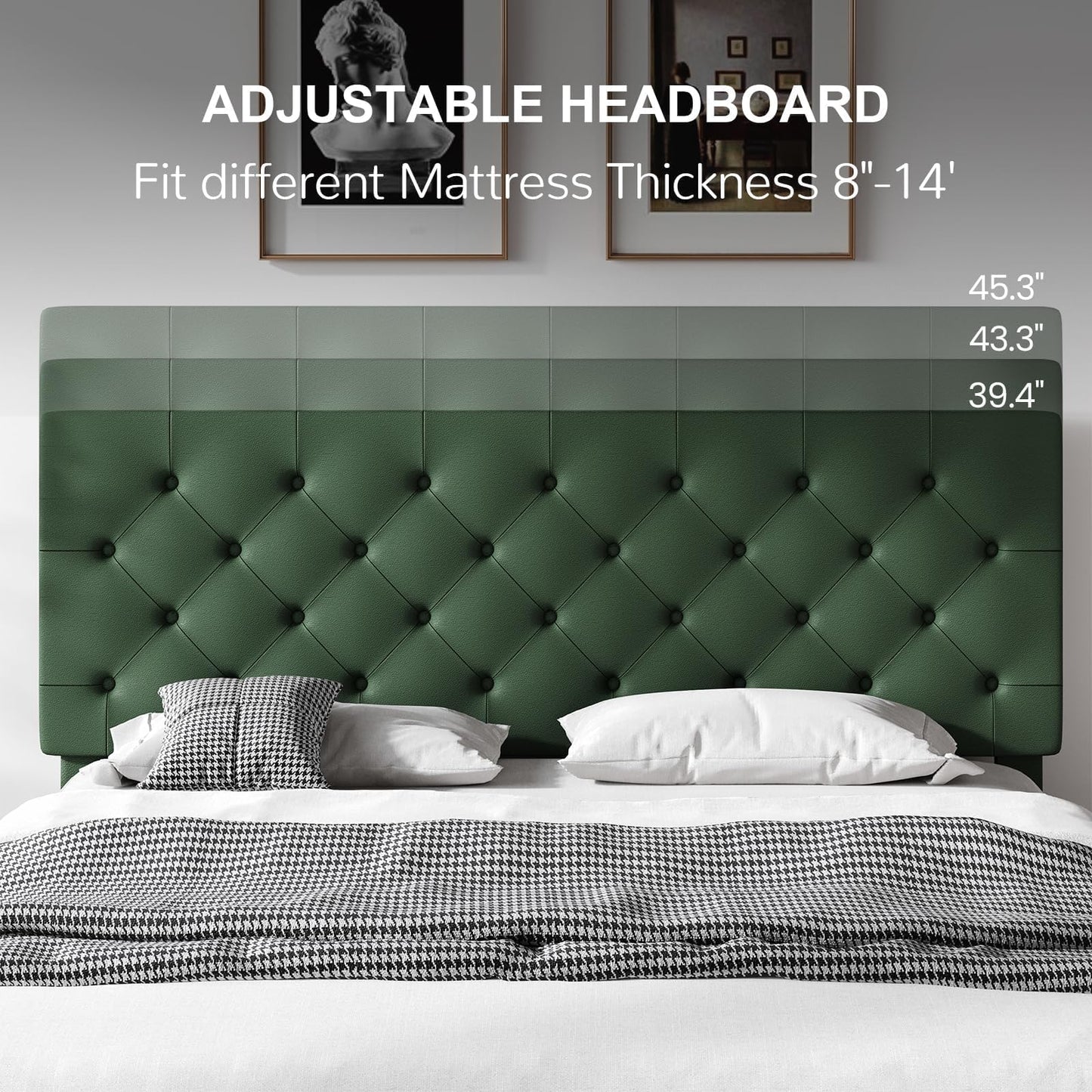 REVOMINCA Upholstered Full Size Bed Frame with Headboard, Green Bed Frame, Platform Bed with Button Tufted Desigh, No Box Spring Required, Easy Assembly, Green
