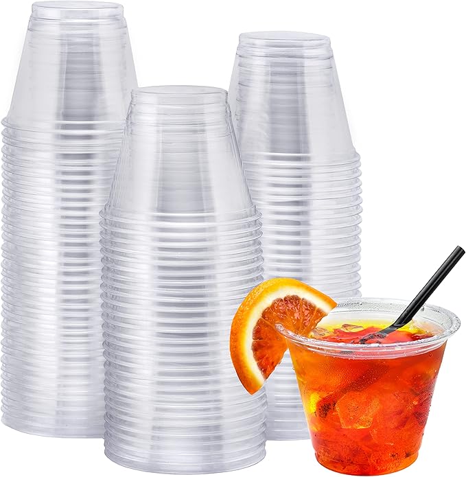 NYHI 100 Pack 9 oz Clear Plastic Cups Disposable Cocktail Bulk Wine Cups for Drinks Punch Champagne Dessert Essential Part...