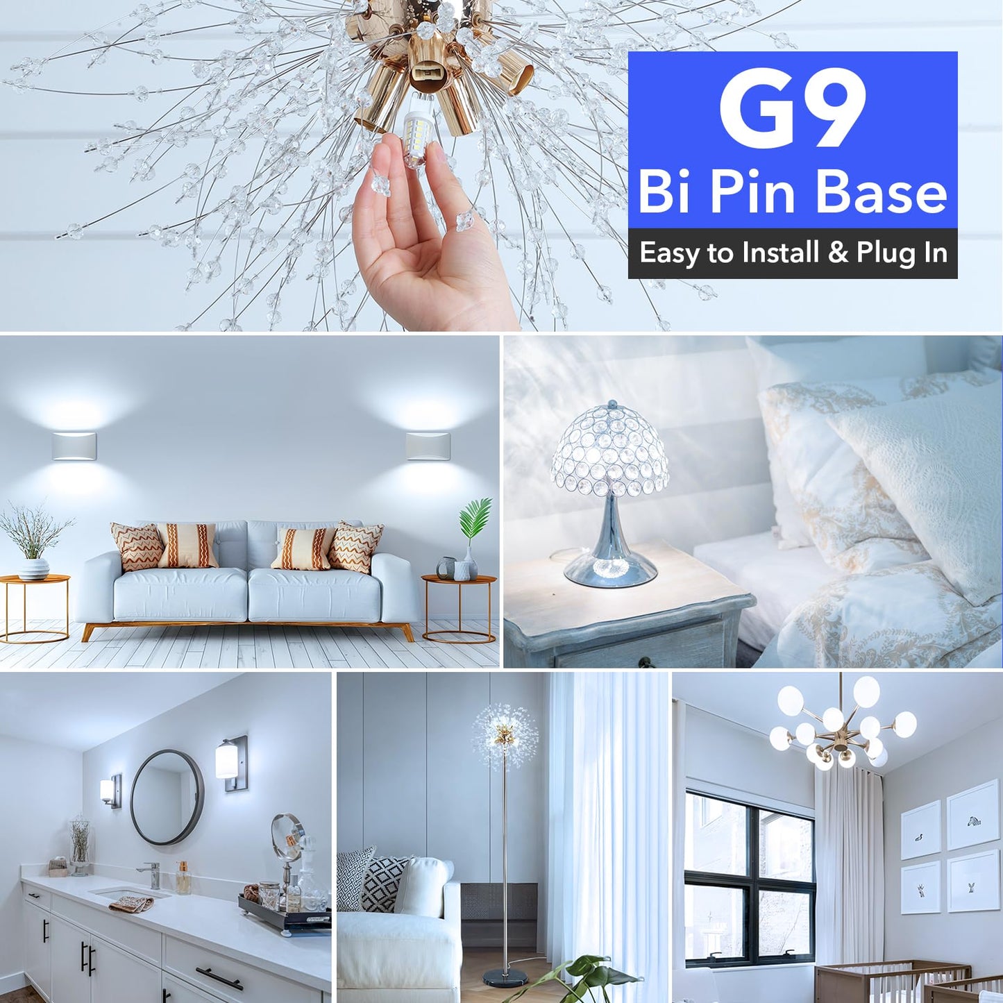 MAXvolador G9 LED Bulb Dimmable, Daylight White 6000K, 40W T4 Halogen Equivalent, Bi Pin Base 4W G9 Light Bulbs for Chandelier Lighting, 400LM, 6 Pack