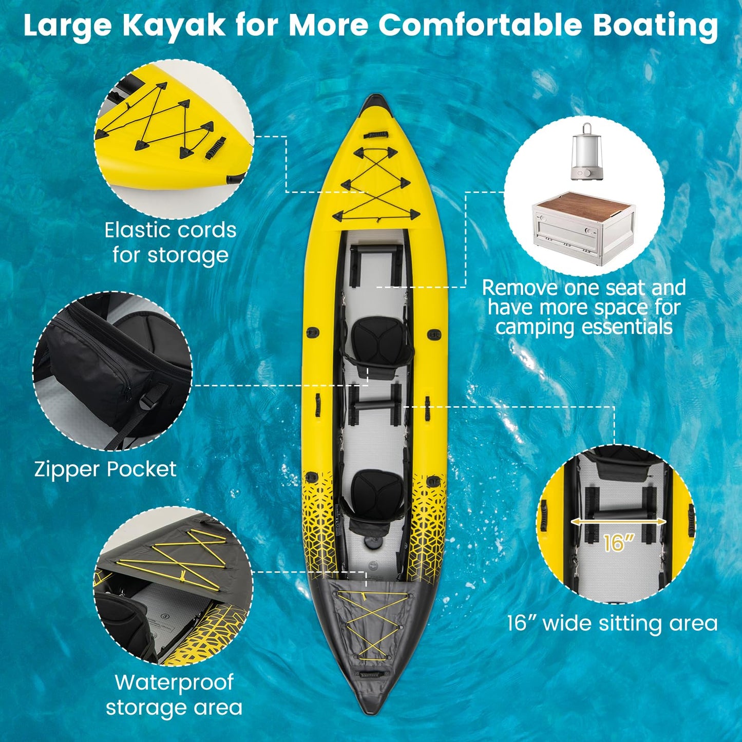 S AFSTAR Inflatable Kayak, 2 Person Canoe with 507 lbs Capacity, Drop-Stitch Floor, All Accessories & Carry Bag, 12.5 ft Large Sit in Tandem Kayak for Fishing, Camping & Exploring for Adults (Yellow)