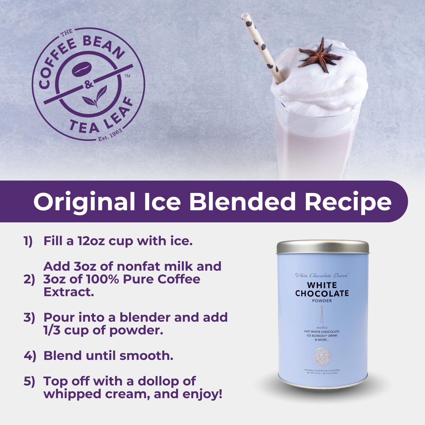 The Coffee Bean & Tea Leaf Coffee, Latte, and Drink Powder Mix, White Chocolate, 22oz. Tin