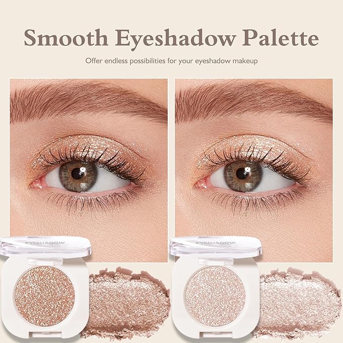 Shimmer Glitter Eyeshadow Palette 2 PCS, Pear White Light Brown Eye Shadow Palettes Neutral Eyeshadow for Women, Smooth Powder Lightweight Blendable High Pigment Compact Daily Eyes Makeup, Set A