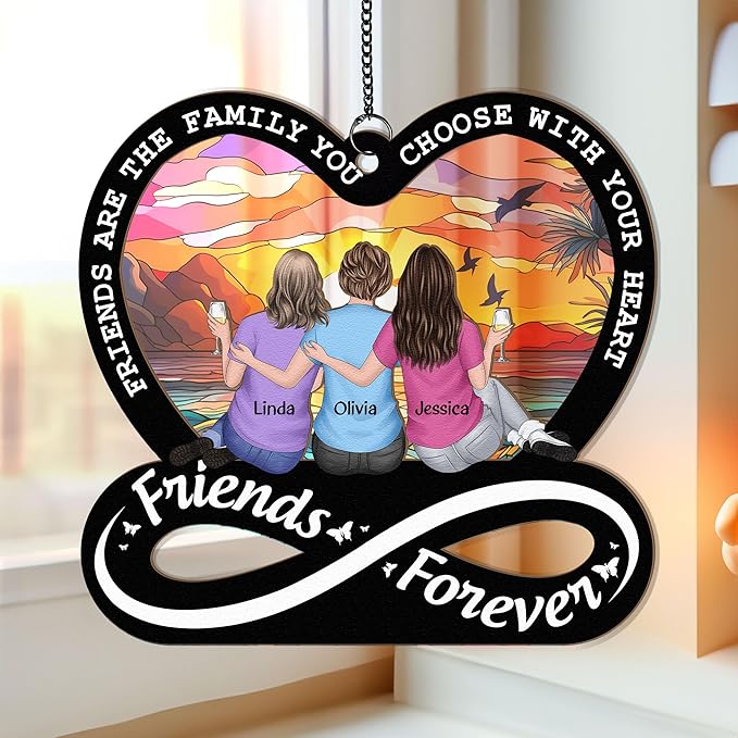 Macorner Personalized Window Hanging Suncatcher Ornament Friendship Gifts for Women, Birthday Gifts for Women Friendship, Best Friend Birthday Gifts, Friendship Forever Family Choose with Heart