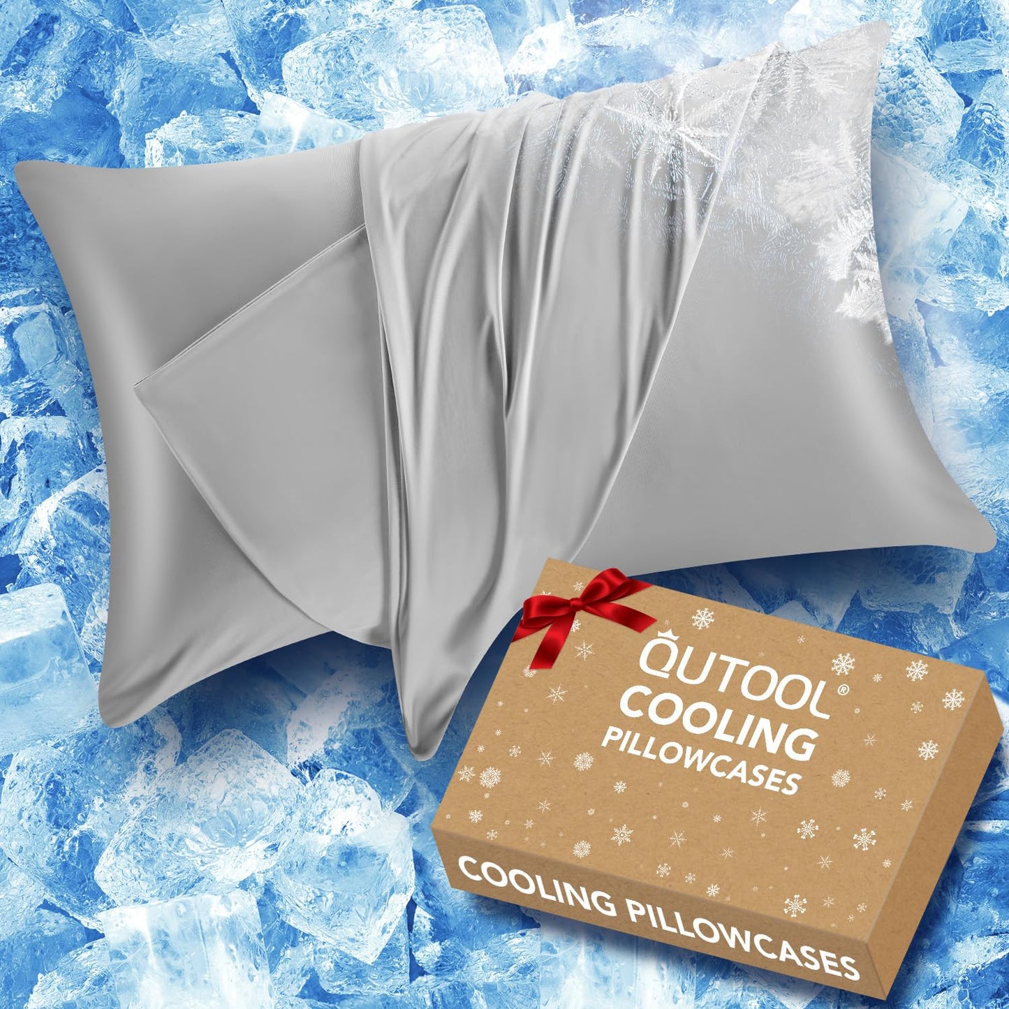 Cooling Pillow Cases for Hot Sleepers and Night Sweats, Ice Cool Pillowcases Standard Size Set of 2 for Hair Skin Silky Luxury Cover with Envelope Closure, Dorm Essentials for Deco, Gray 20"x26"