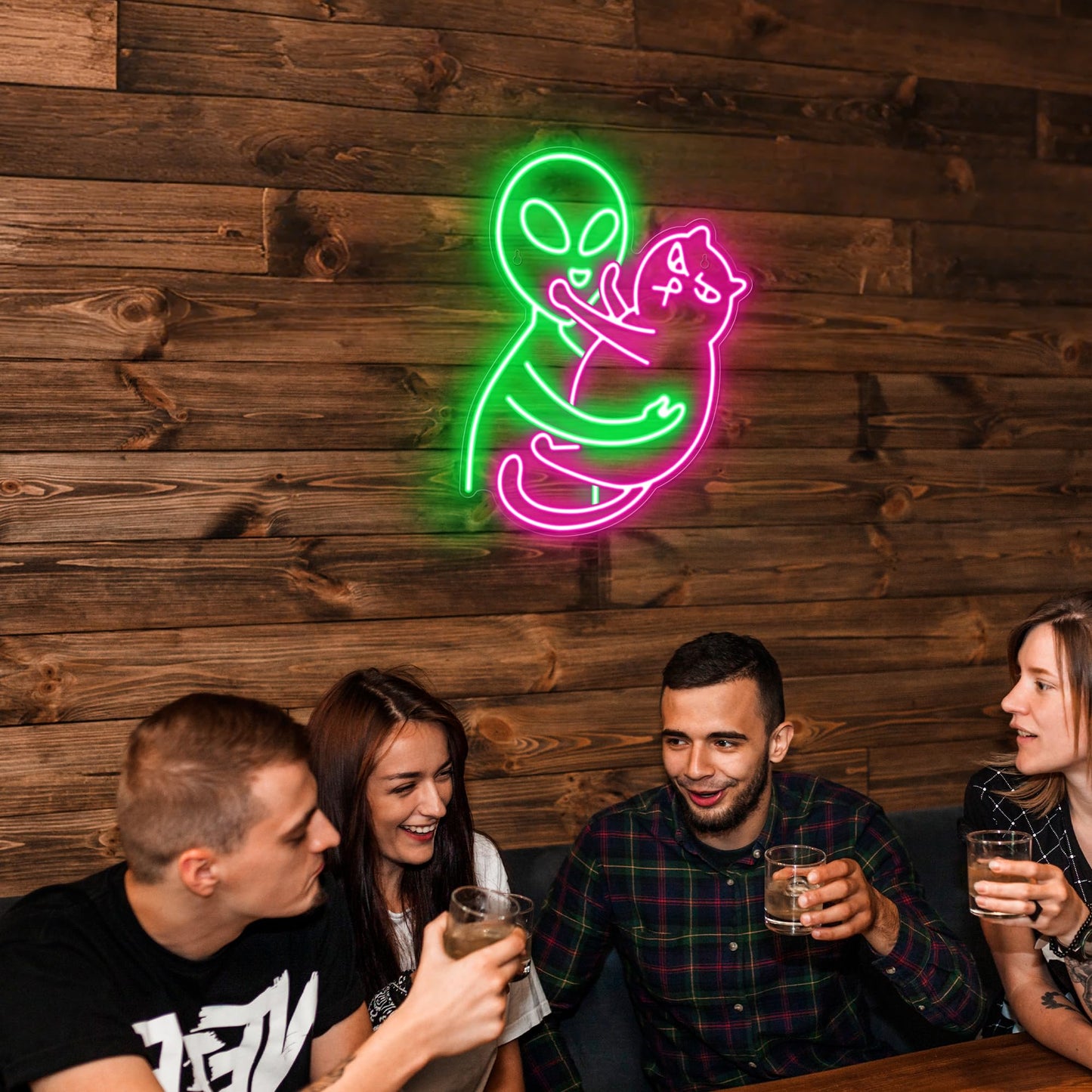 Kavaas Alien Cat Neon Sign, Green Alien Petting Cat LED Light for Game Room, Party, Bar, Man Cave Decor | Alien Neon Light Wall decor - Best Gifts for Alien Fans, Teenage Boys, Kids