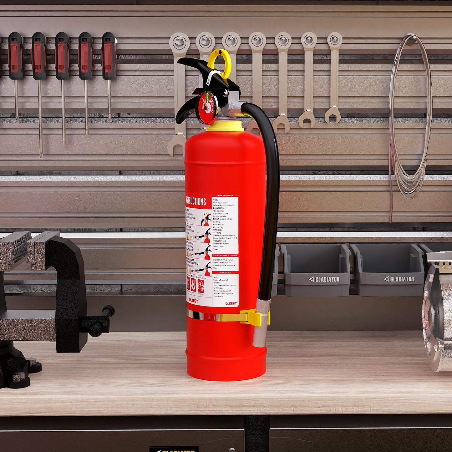 Ougist ABC Dry Powder Fire Extinguisher, 5 lb – 2-A:10-B：C Rated for Home, Office & Vehicle, Quick Release, Easy-Grip Handle, Ideal for Electrical & Grease Fires, Car Extinguisher, Model FF2KG