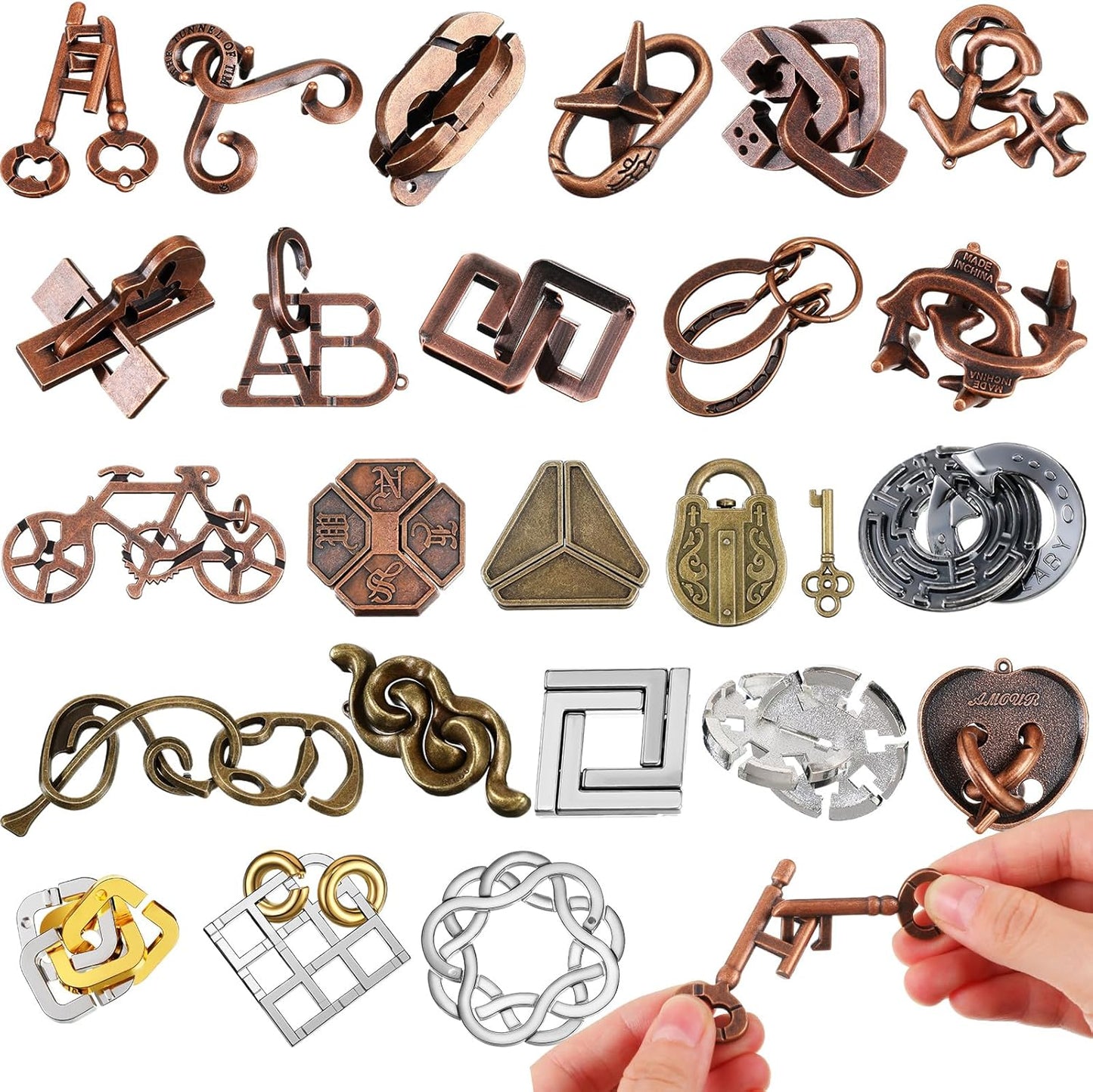 Yilloog 24 Pcs Metal Brain Teaser Puzzles Assortment for Adults Difficult Magic Puzzles Highly Hard Brain Games Iq Logic Test Disentanglement Game for Classroom Mind Challenge(Classic)