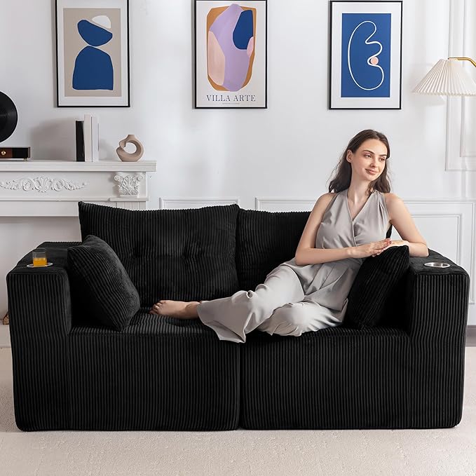 MAXYOYO Modular Sectional Sofa Couch, Loveseat Boneless Cloud Couch for Living Room, Sofa in A Box, Upholstered Cozy Chair with Tufted Craft, No Assembly Required, Black