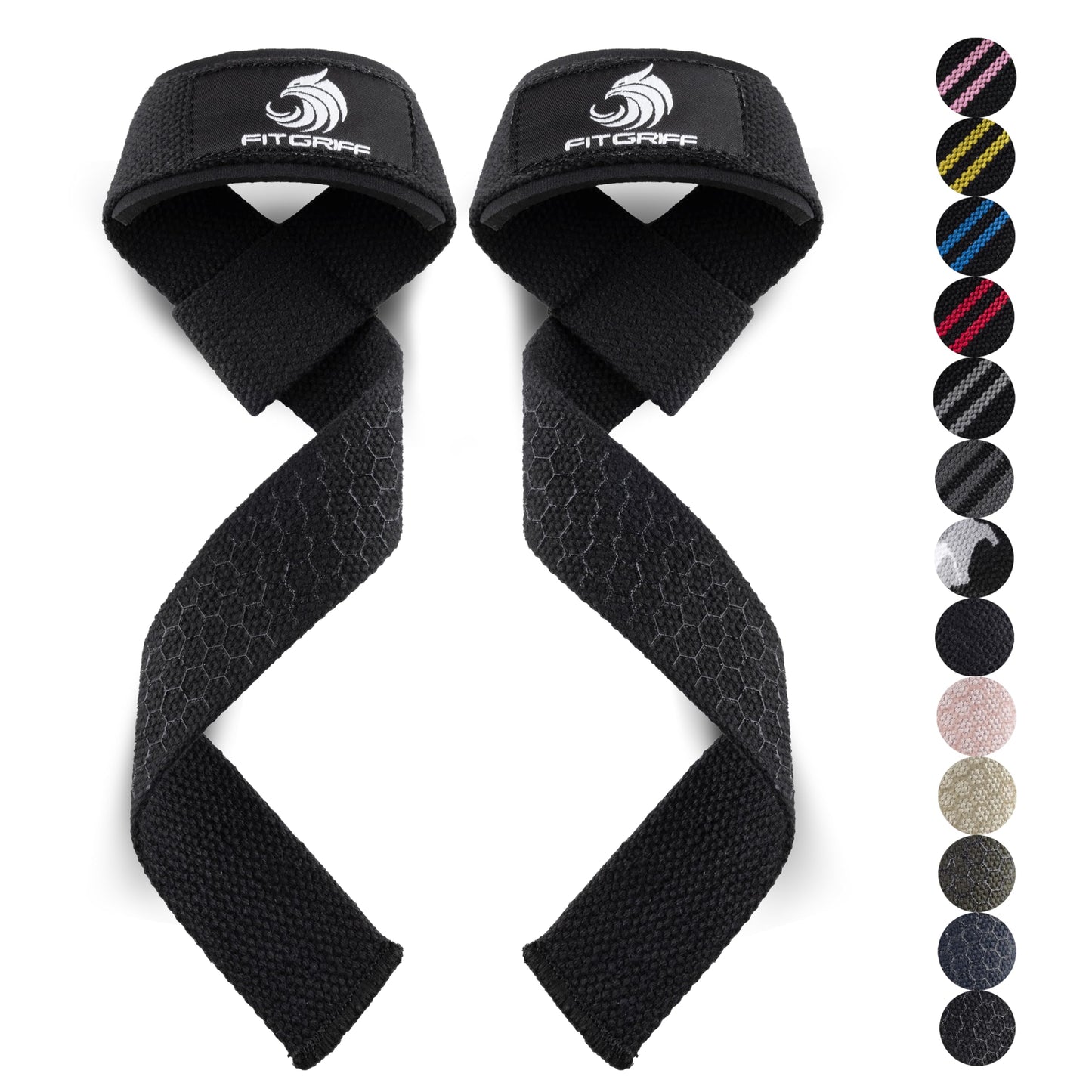 Fitgriff® Lifting Wrist Straps for Weightlifting, Gym, Deadlift, Workout (Made of Premium Cotton & Padded) - Men & Women (Standard, Black (Silicone-Grip))