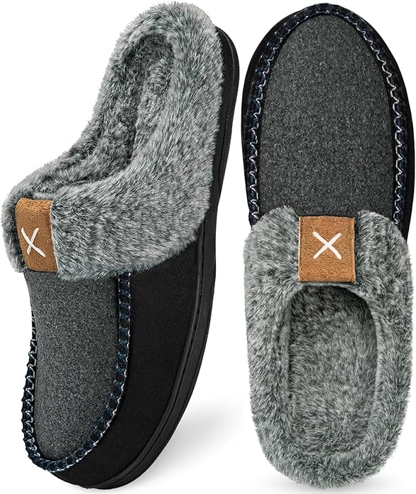 Homitem Mens Slippers Moccasins Memory Foam Fuzzy Slippers for Men Wool-Like Plush Fleece Lined House Shoes Indoor Outdoor...