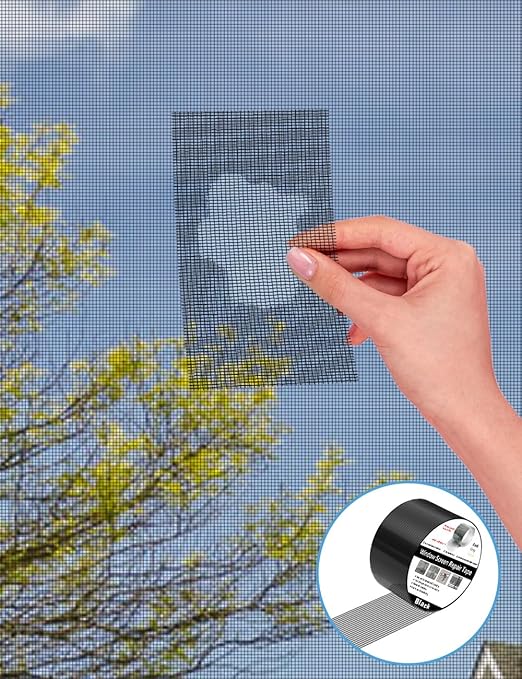 Wohohoho Window Screen Repair Tape, 4 in X 20 FT (240IN) Black Screen Patch Repair Kit, 3-Layer Strong Adhesive Invisible Screen Tape Mesh Repair for Windows, Doors Garage Mosquito Net Magnetic Screen
