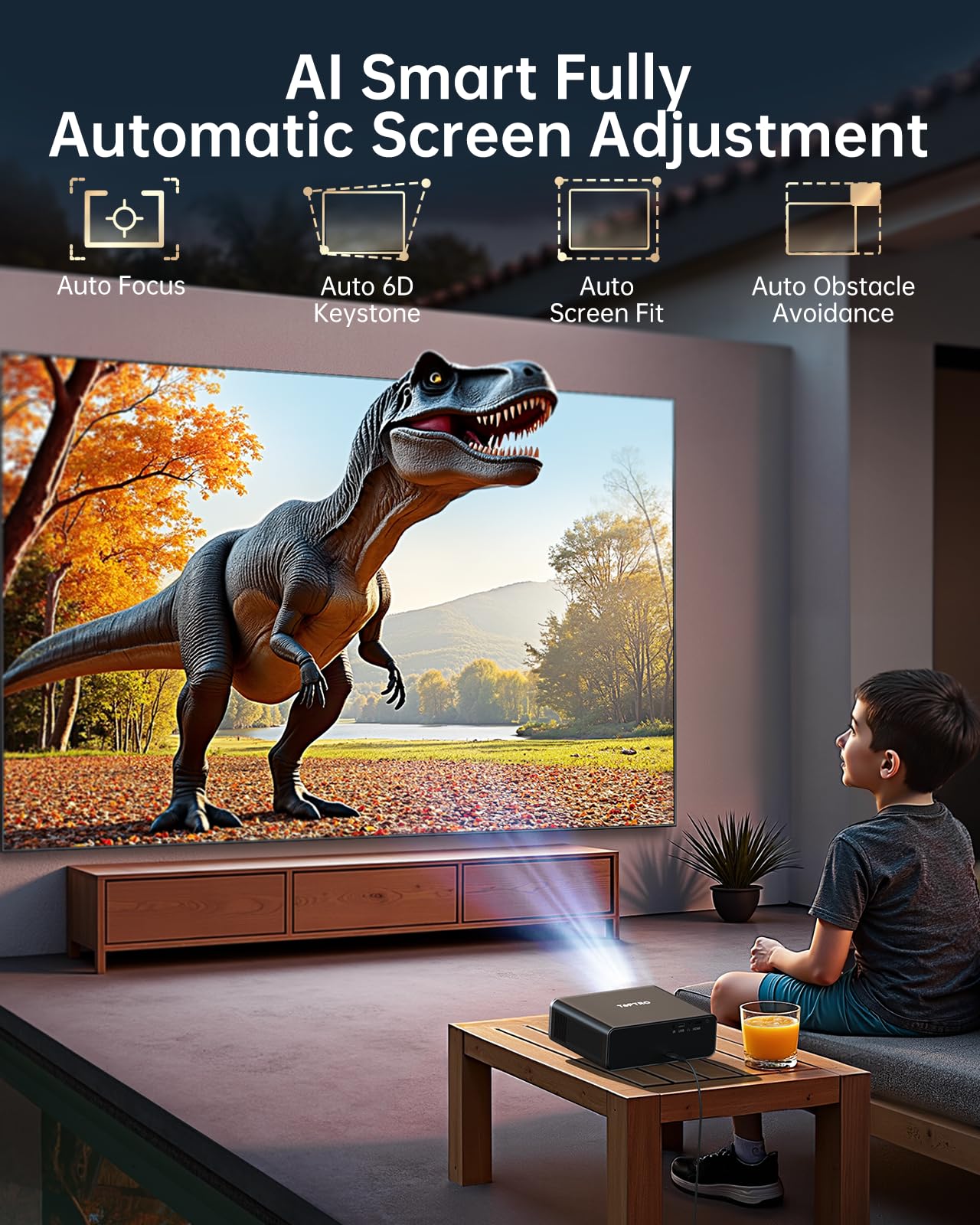 Smart Projector【Compatible with Netflix】4K Projector with WiFi 6 and 2-Way Bluetooth, AI Auto Focus & Keystone, 20W Dolby Audio,Built-in Apps,TOPTRO A1 Portable Proyector for Outdoor / Home Movie