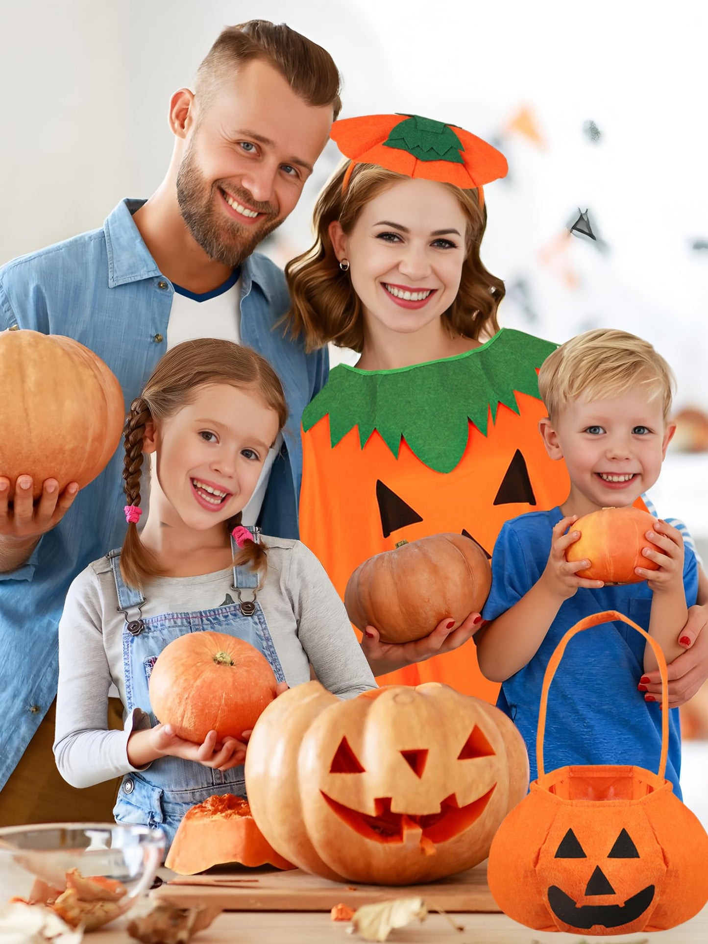 peony man 4 PCS Halloween Costume for Women Pumpkin Costume Set with Pumpkins Poncho Hair Hoop Pumpkin Cape with Candy Bag Headband Striped Tights for Women Adult Halloween Cosplay Party