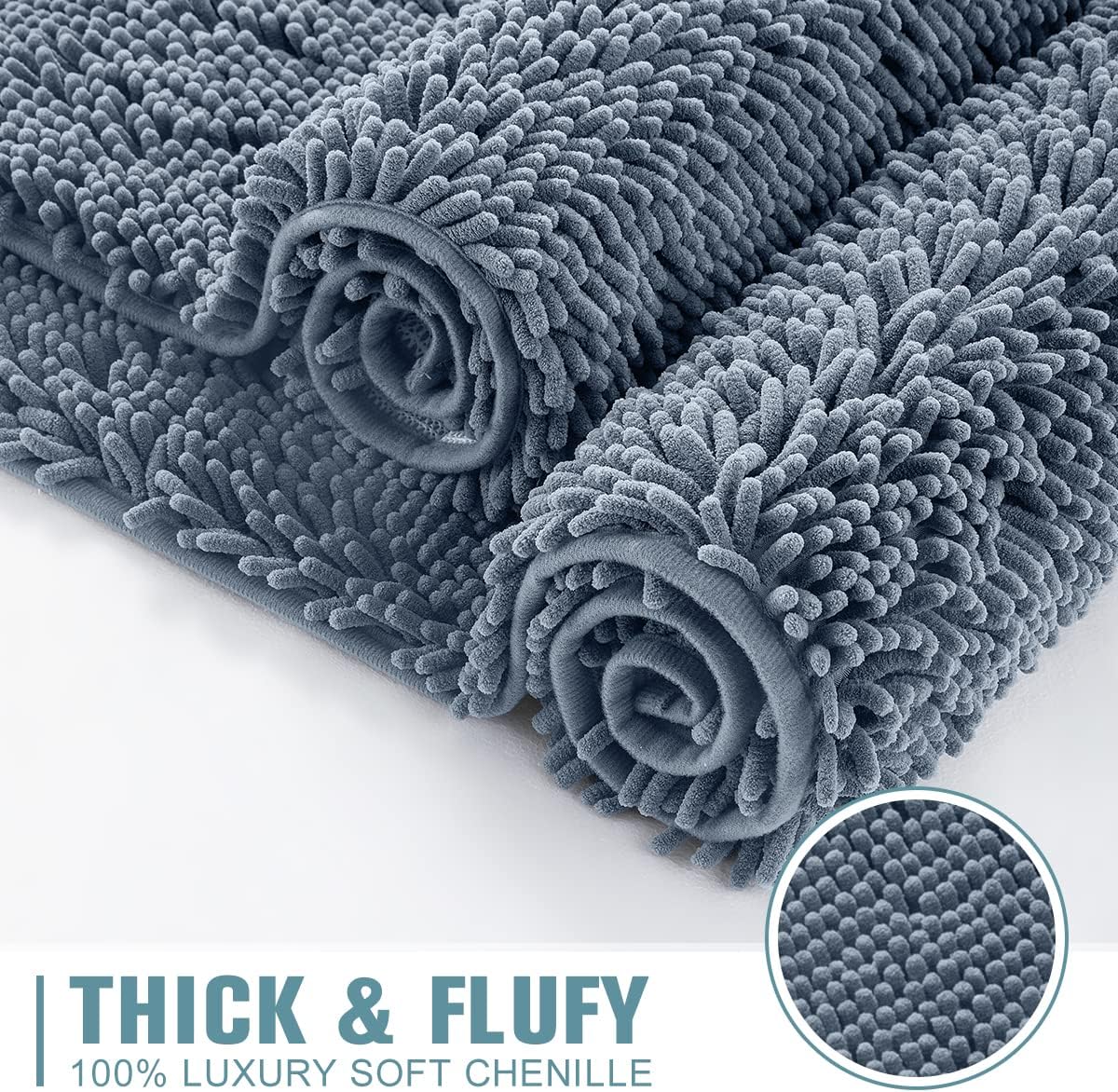 SONORO KATE Bathroom Rug,Non-Slip Bath Mat,Soft Cozy Shaggy Thick Bath Rugs for Bathroom,Plush Rugs for Bathtubs,Water Absorbent Rain Showers and Under The Sink (Lake Blue, 36" x 24" Plus 32" x 20")