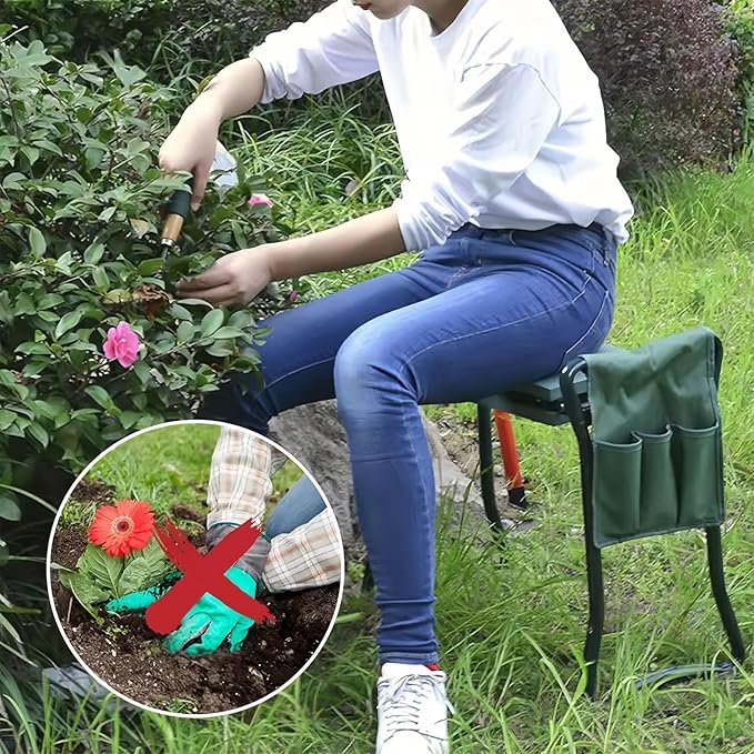 NTCLHFXU Foldable Garden Kneeler Seat Stool with Large Tool Bags Gardening Women Seniors Gardening Benches Kneeler and Seat